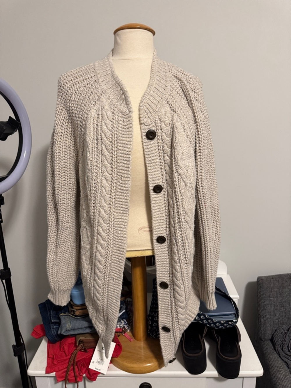 Universal Thread Neutral Cable Knit Button Cardigan - Cream